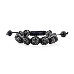 Black Blue Pave Crystal Ball Shamballa Inspired Bracelet Black Cord