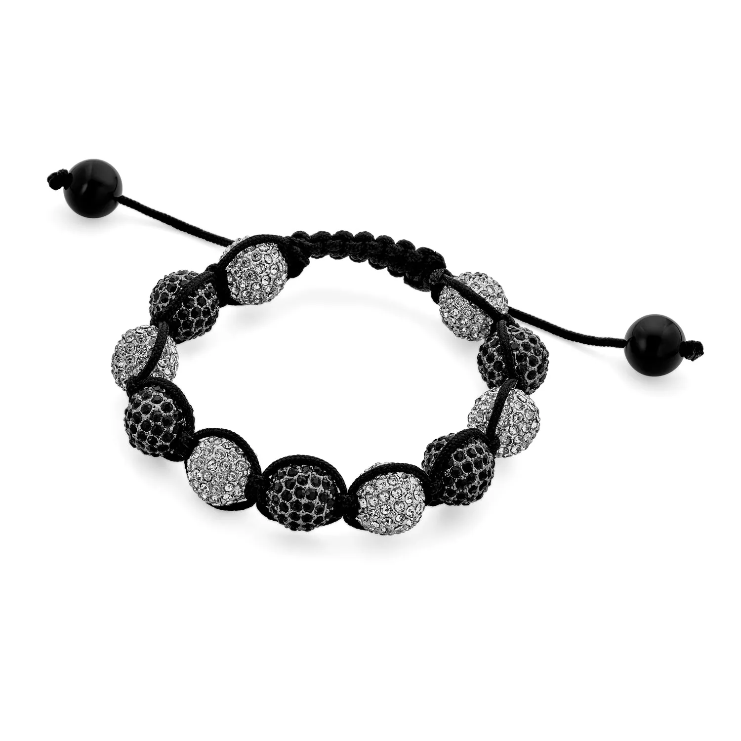 Black Blue Pave Crystal Ball Shamballa Inspired Bracelet Black Cord