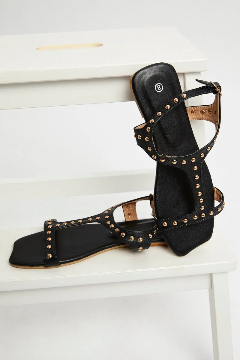 Black Cut Out Flat Sandals