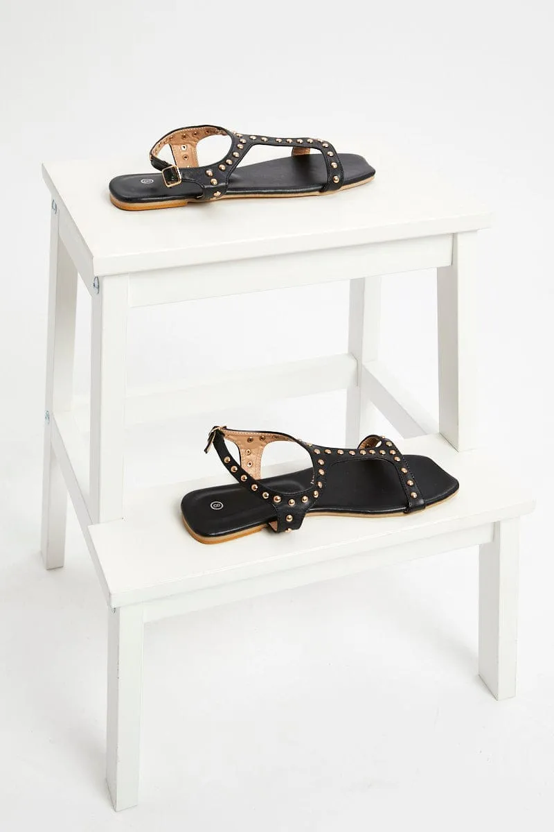 Black Cut Out Flat Sandals