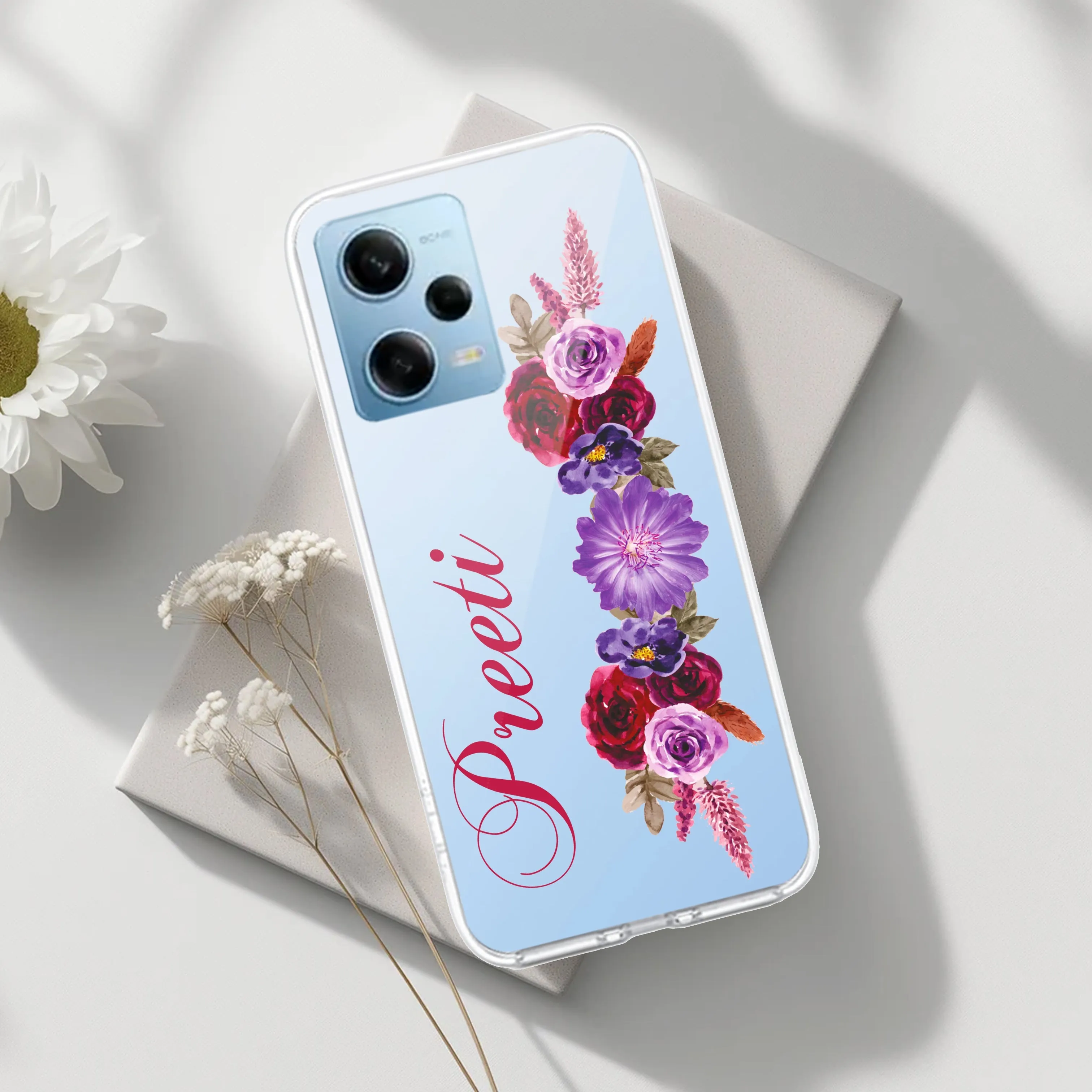 Blue Aster Floral Customize Transparent Silicon Case For Redmi/Xiaomi