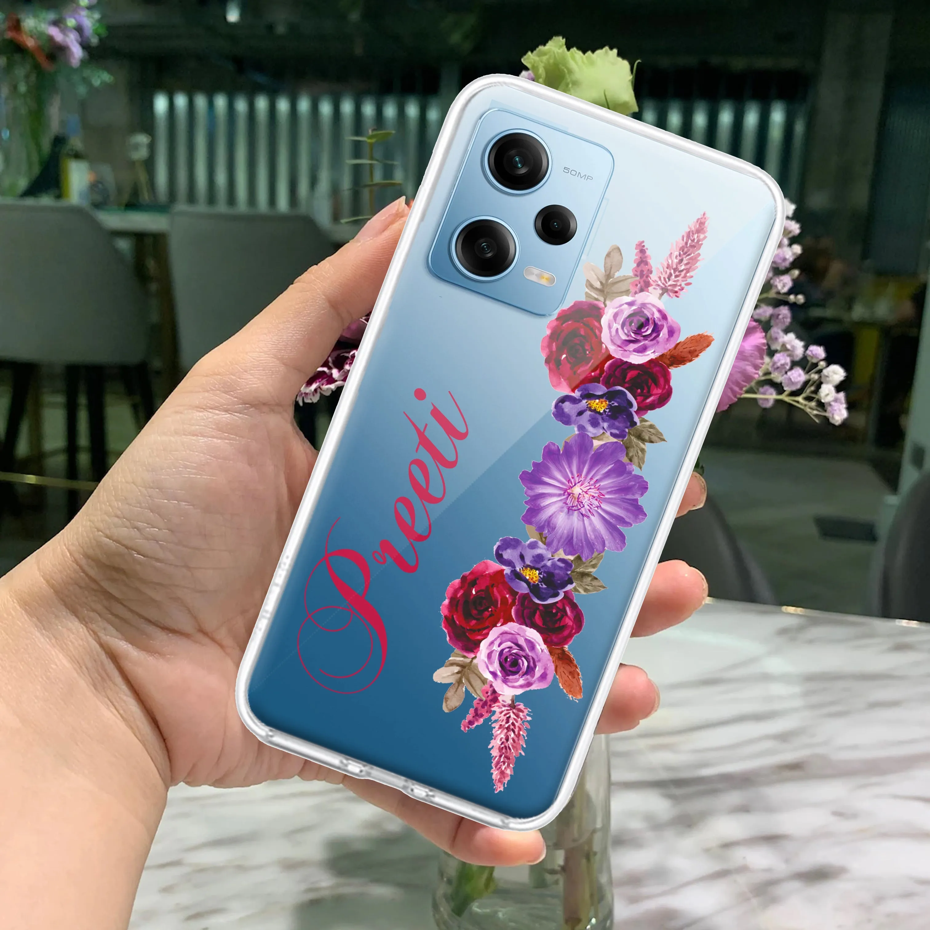 Blue Aster Floral Customize Transparent Silicon Case For Redmi/Xiaomi