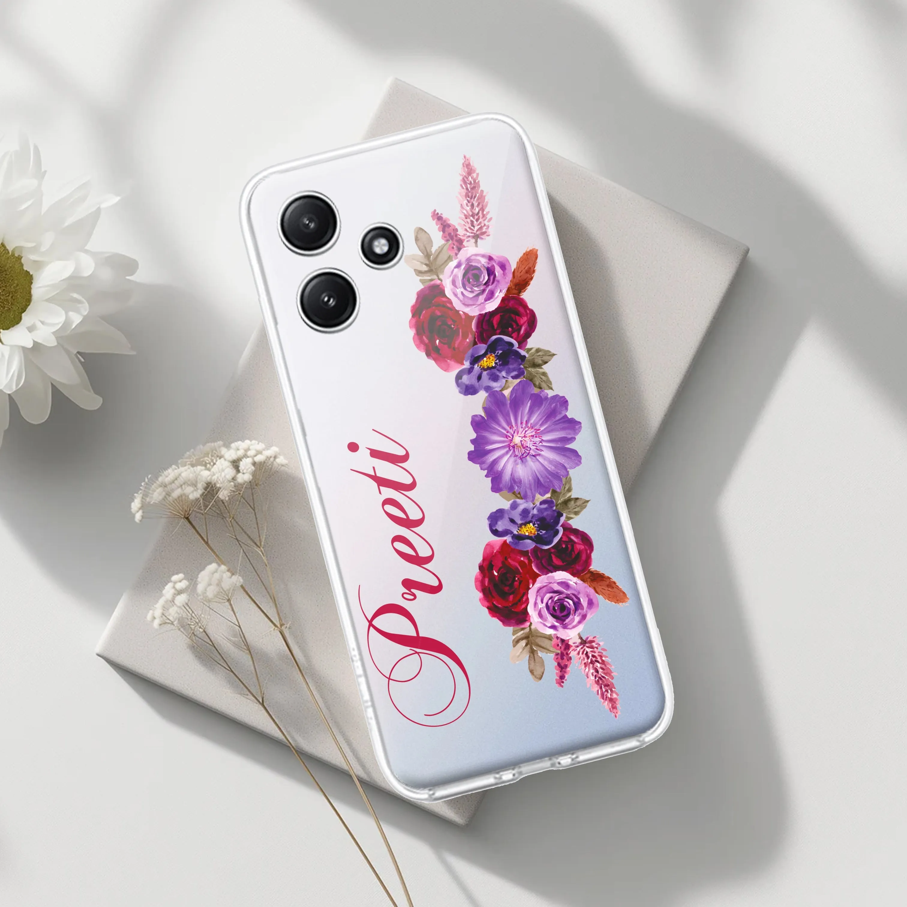 Blue Aster Floral Customize Transparent Silicon Case For Redmi/Xiaomi