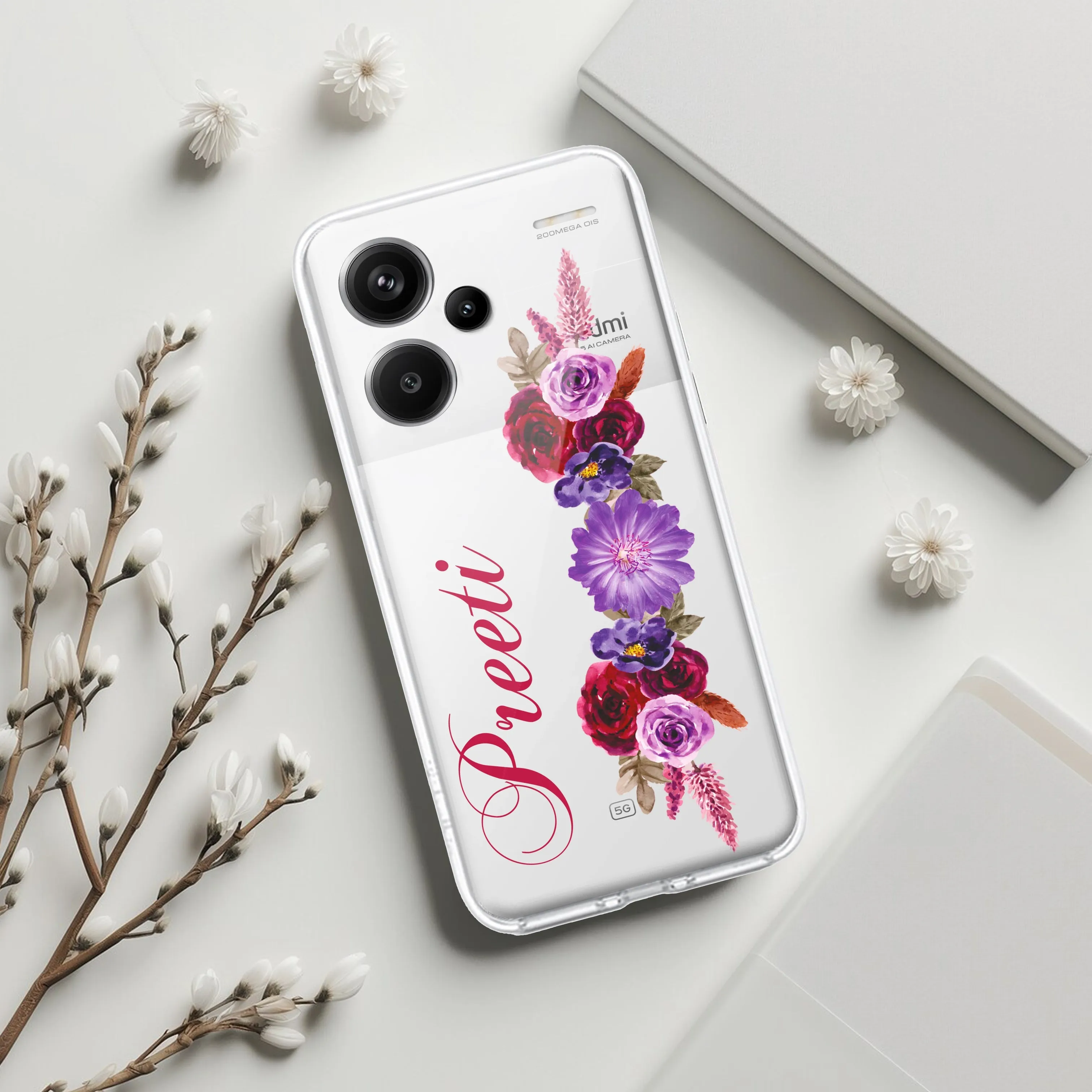 Blue Aster Floral Customize Transparent Silicon Case For Redmi/Xiaomi