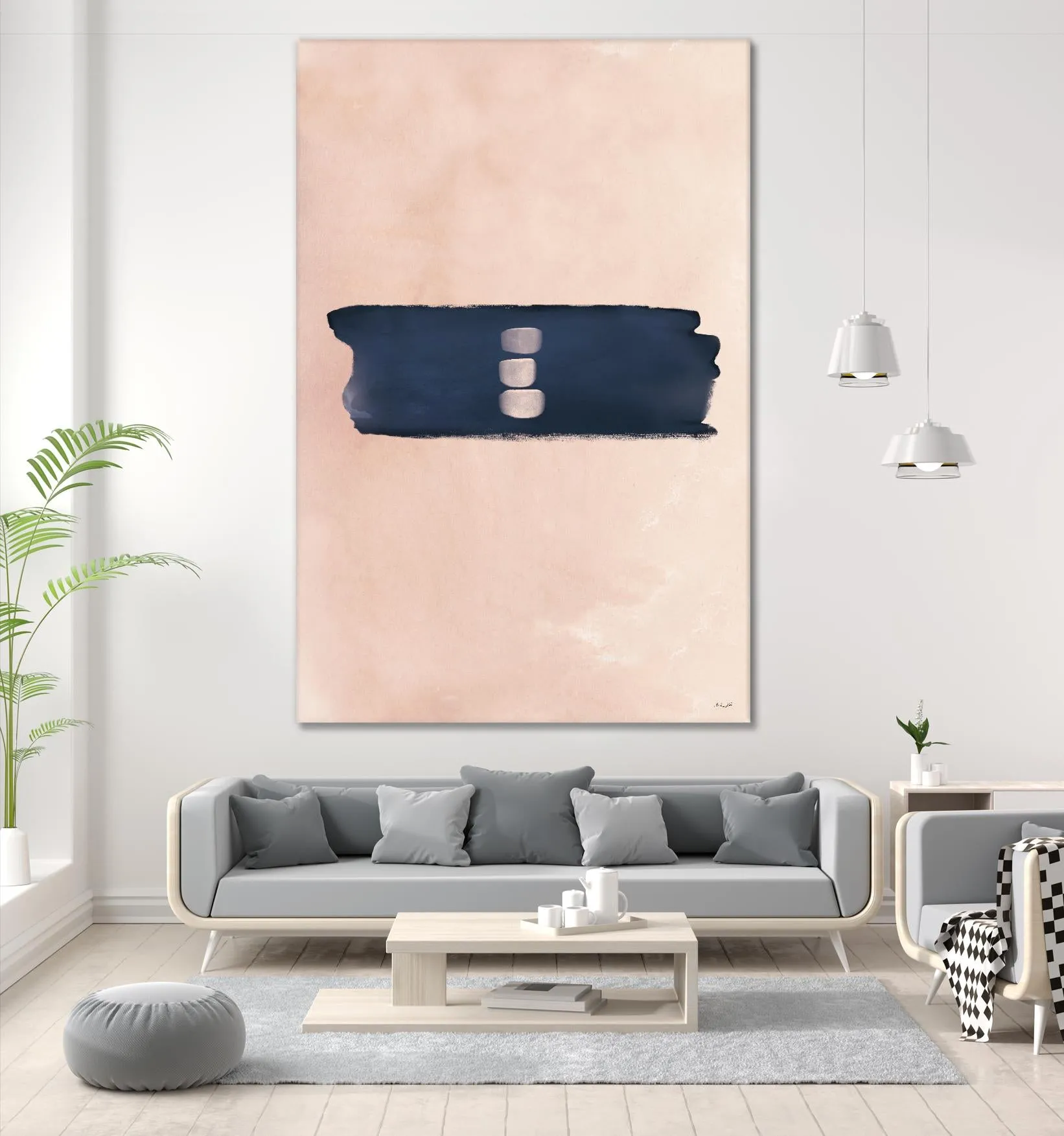 Blush & Navy Shapes II Contemporary Art Study