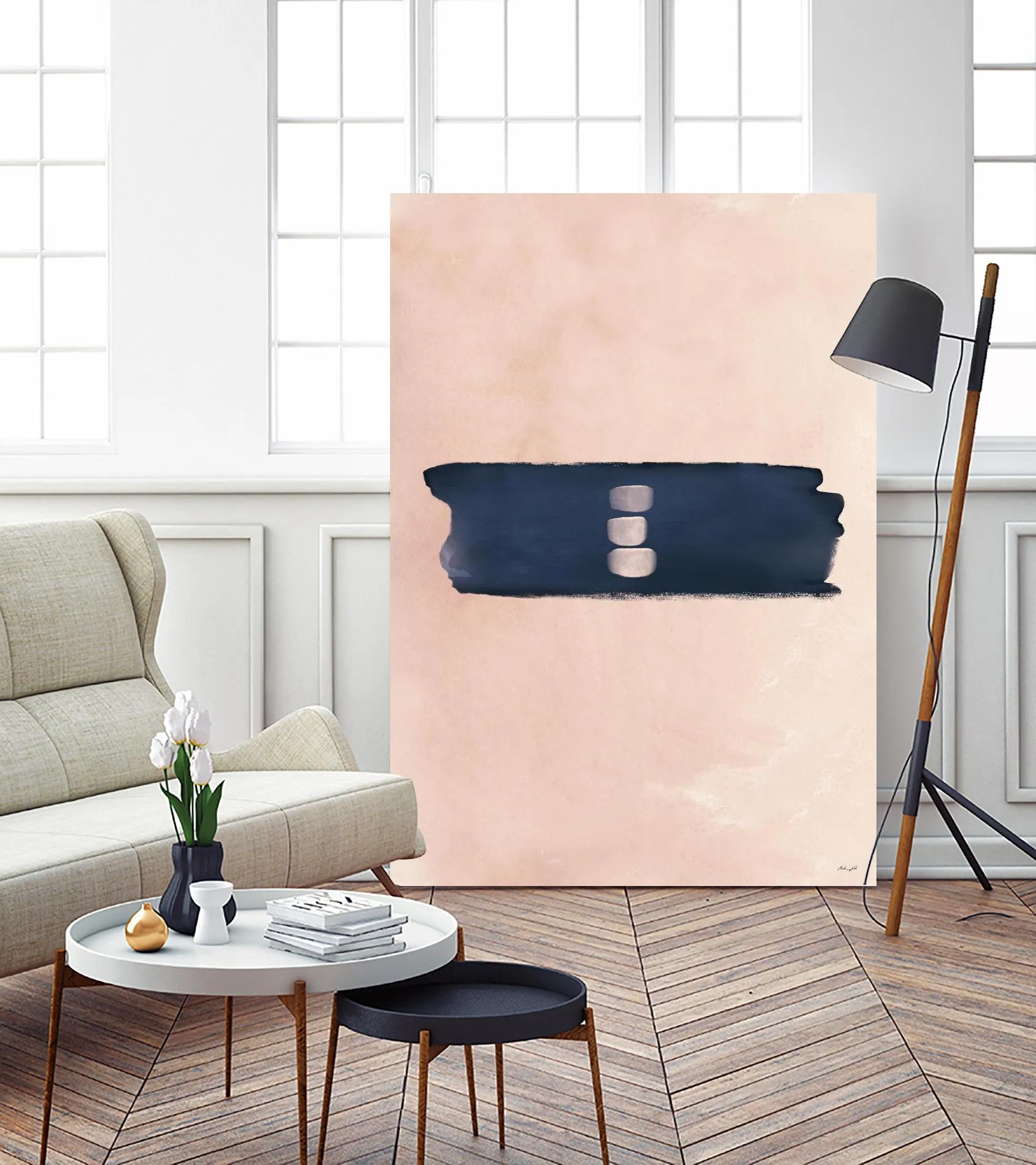 Blush & Navy Shapes II Contemporary Art Study