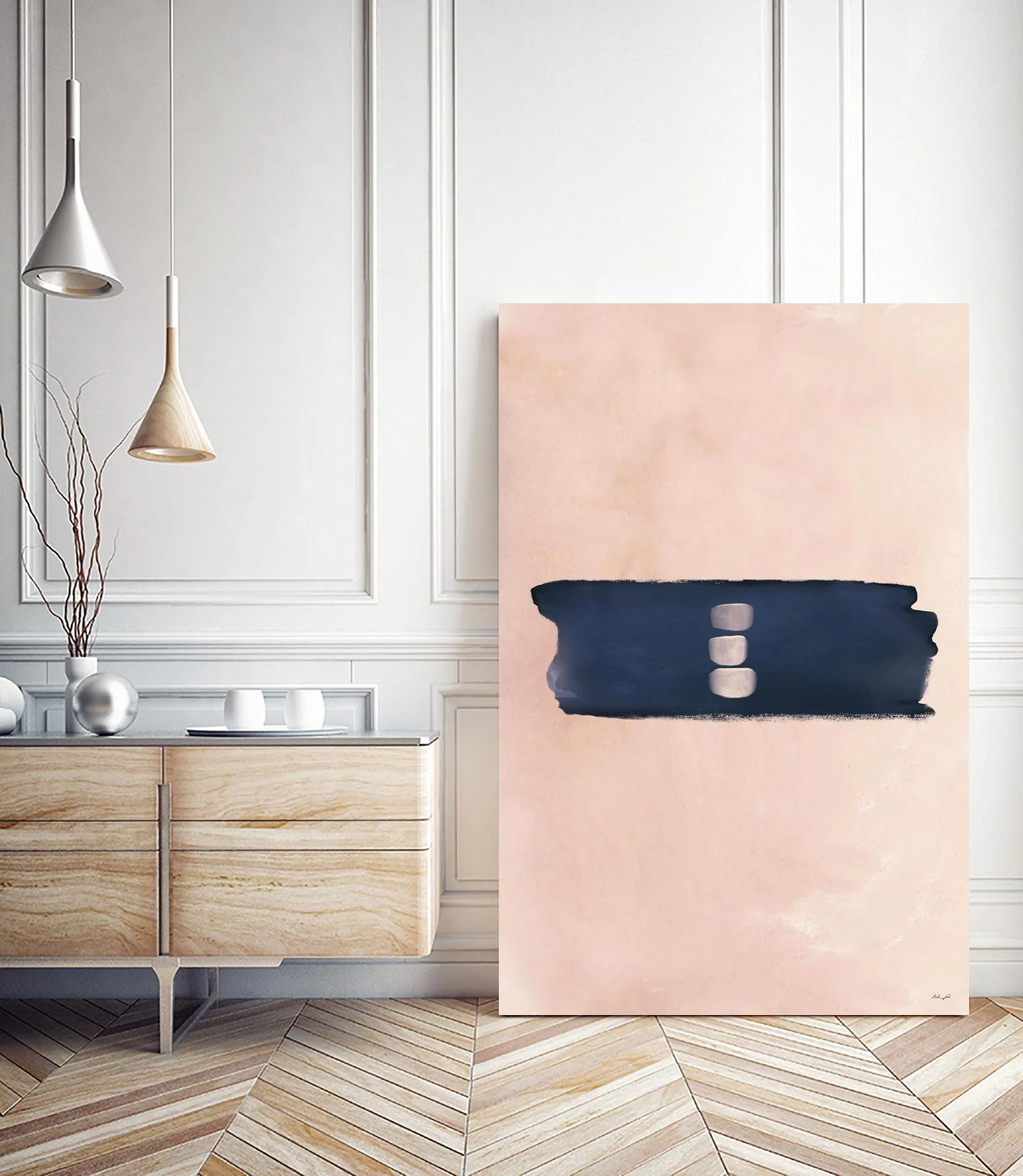 Blush & Navy Shapes II Contemporary Art Study