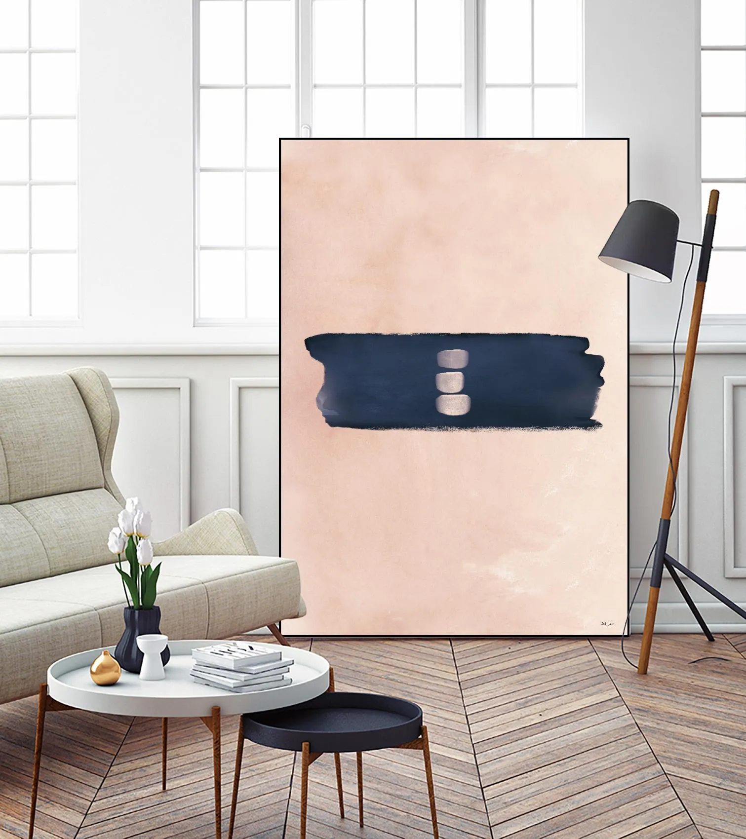 Blush & Navy Shapes II Contemporary Art Study