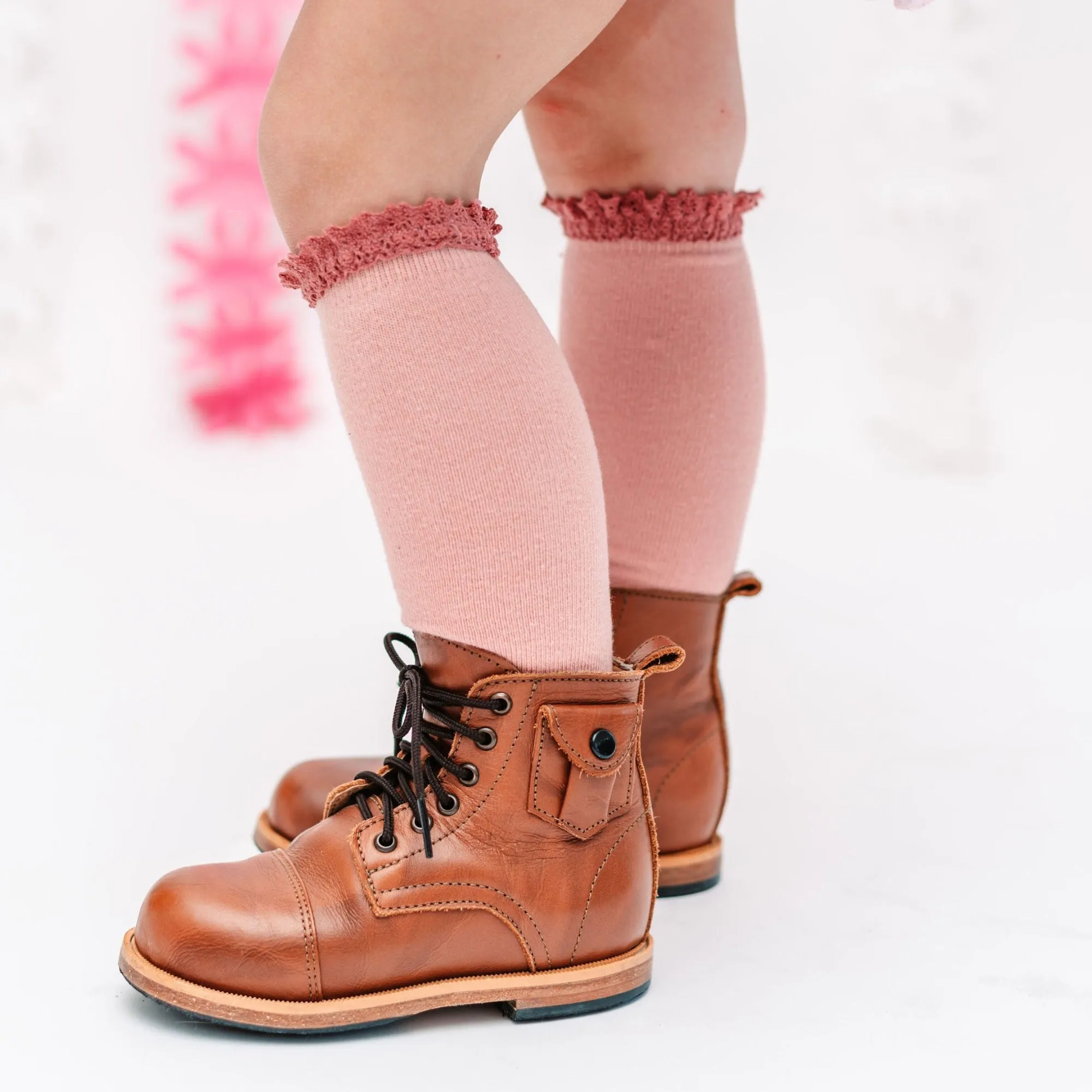 Blush   Mauve Lace Top Knee High Socks