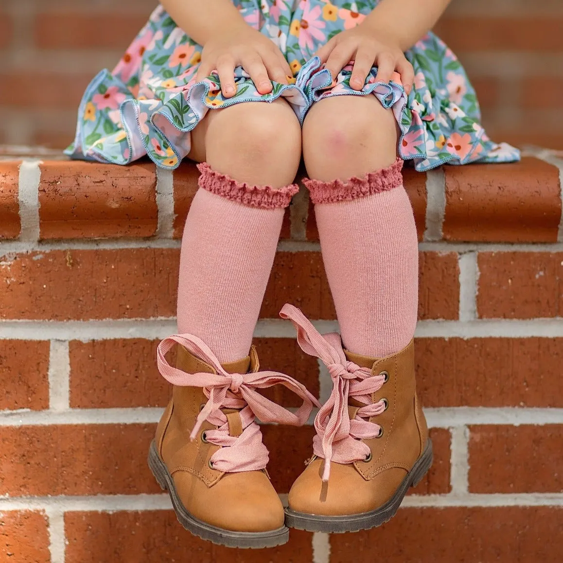 Blush   Mauve Lace Top Knee High Socks