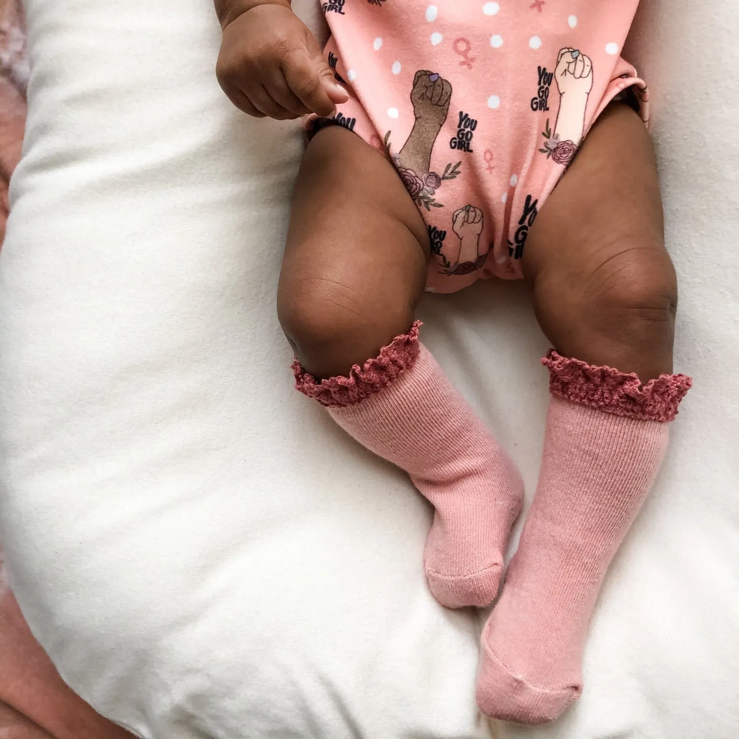 Blush   Mauve Lace Top Knee High Socks