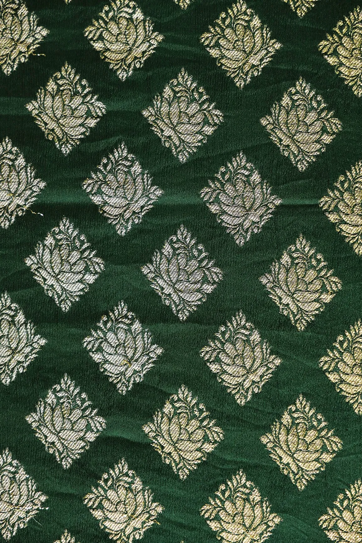 Bottle Green Ethnic Butta Pure Rich Silk Zari Banarasi Jacquard Fabric