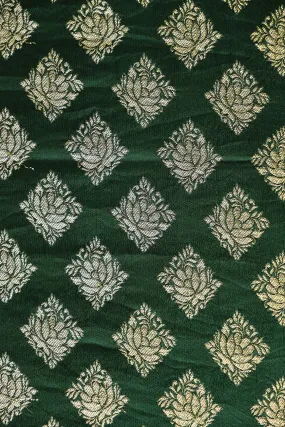 Bottle Green Ethnic Butta Pure Rich Silk Zari Banarasi Jacquard Fabric