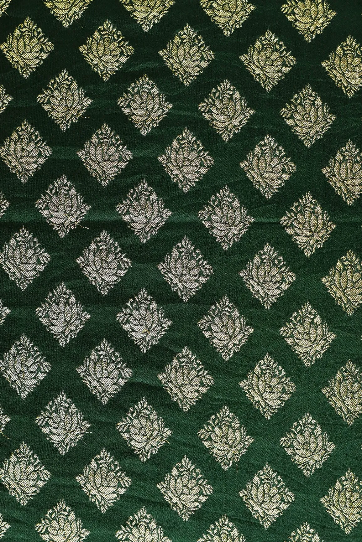 Bottle Green Ethnic Butta Pure Rich Silk Zari Banarasi Jacquard Fabric