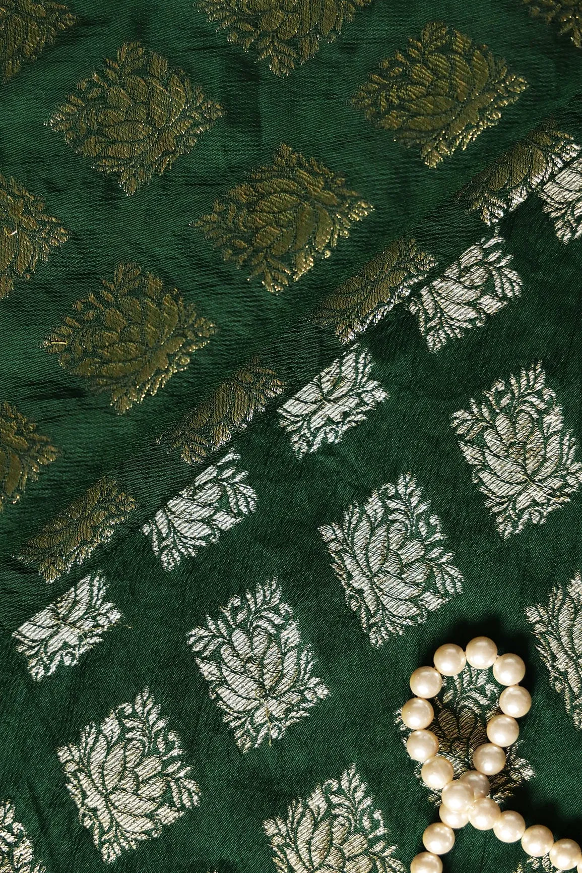 Bottle Green Ethnic Butta Pure Rich Silk Zari Banarasi Jacquard Fabric