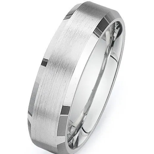 Brushed Flat Wedding Band with Beveled Edges