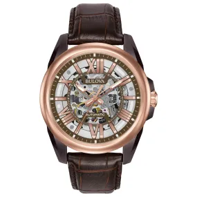 Bulova Sutton Gents Automatic Leather Skeleton Men's Watch - 98A165