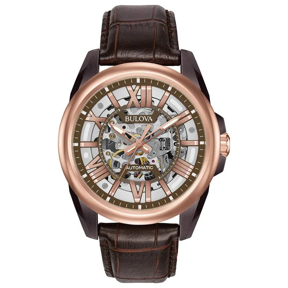 Bulova Sutton Gents Automatic Leather Skeleton Men's Watch - 98A165