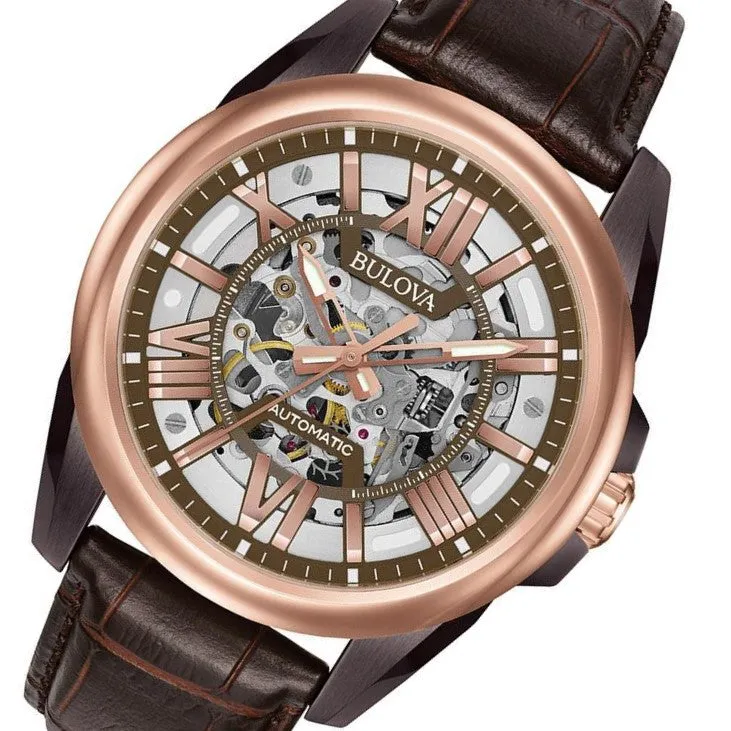 Bulova Sutton Gents Automatic Leather Skeleton Men's Watch - 98A165