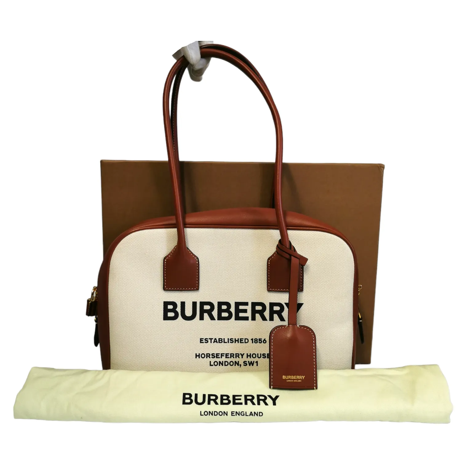 Burberry Handbag White Horseferry Printed Canvas