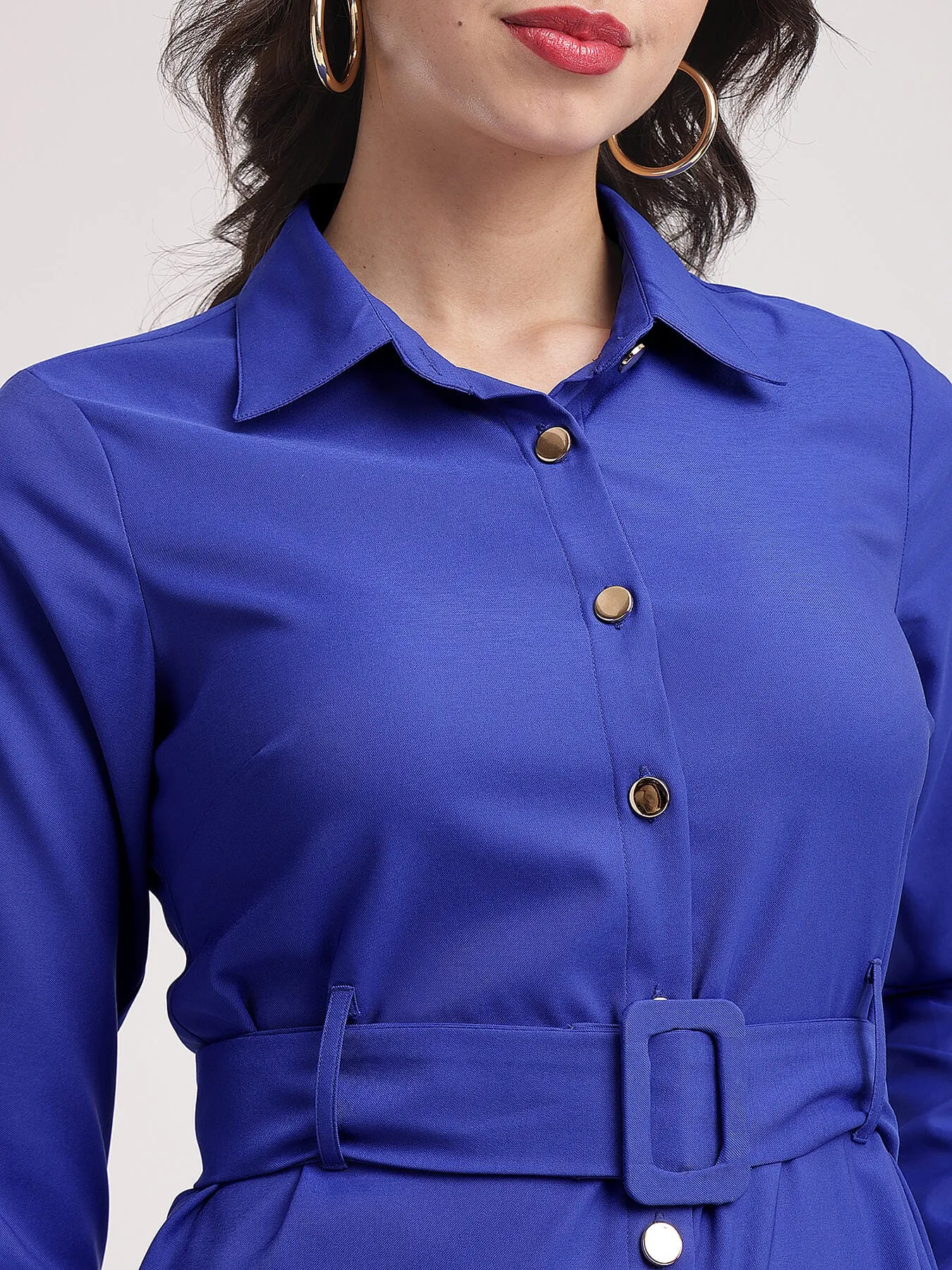 Button Down Shirt Dress - Royal Blue