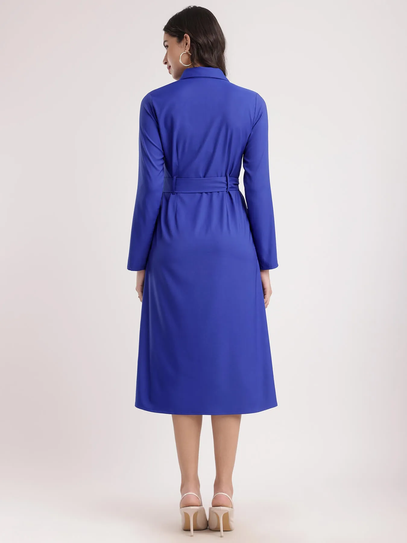 Button Down Shirt Dress - Royal Blue