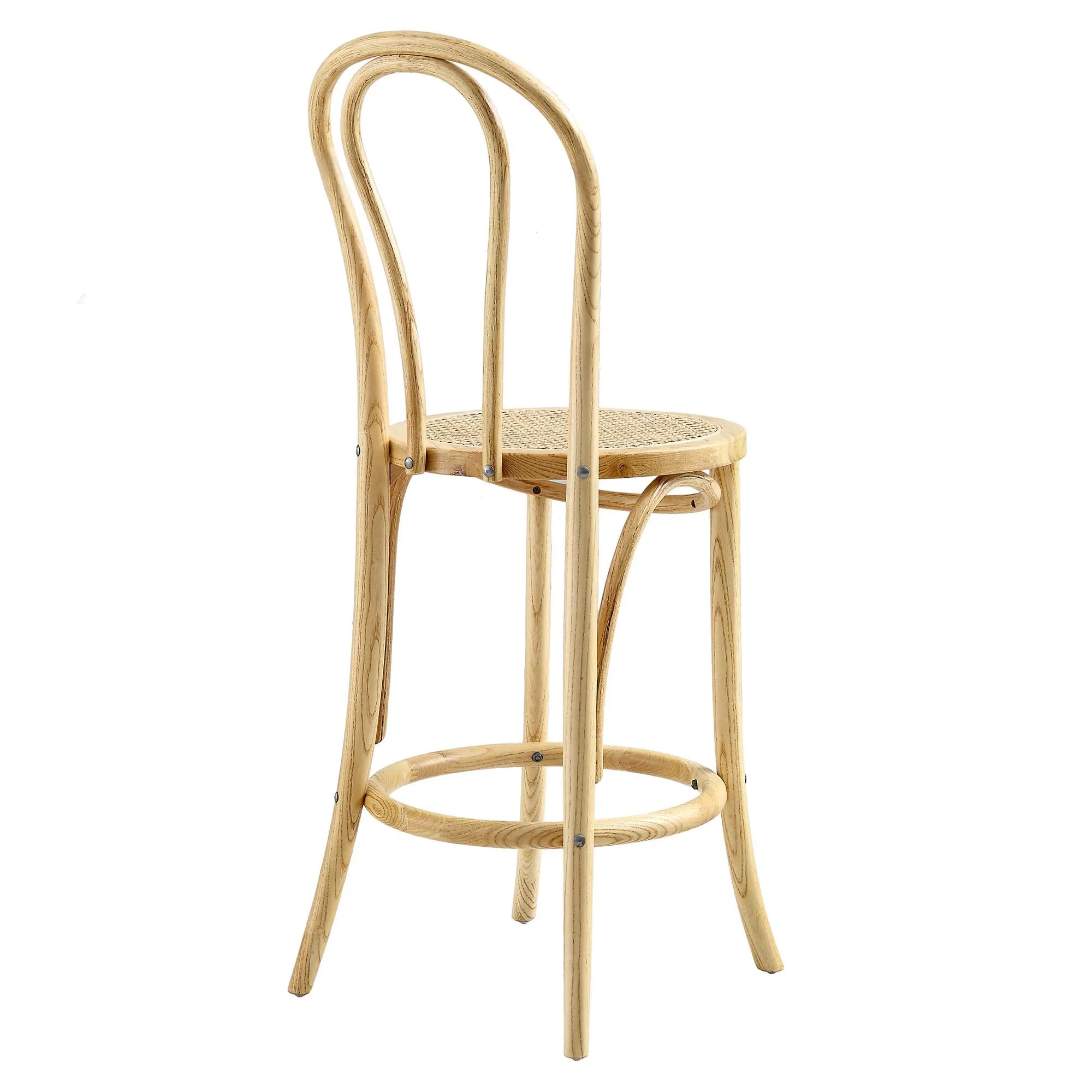 Camille Elm Wood and Rattan Bentwood Counter Stool, Natural