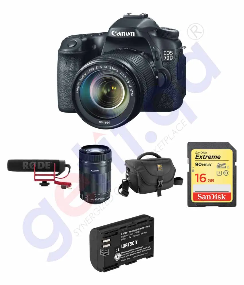 CANON EOS 70D DSLR CAMERA WITH 18-135MM LENS KIT