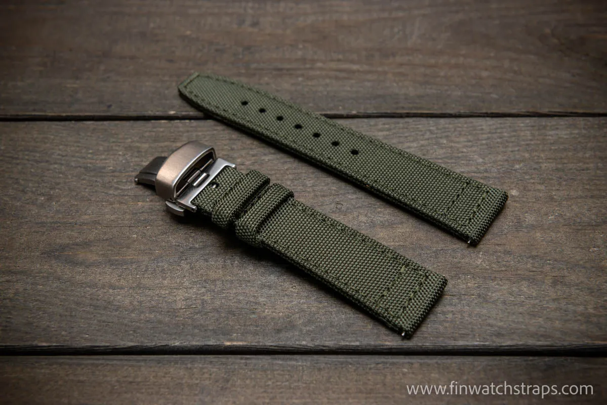 Canvas waterproof watch strap,17mm, 18mm, 19 mm, 20 mm, 21 mm, 22 mm. 23mm, 24mm. with a deployment clasp.