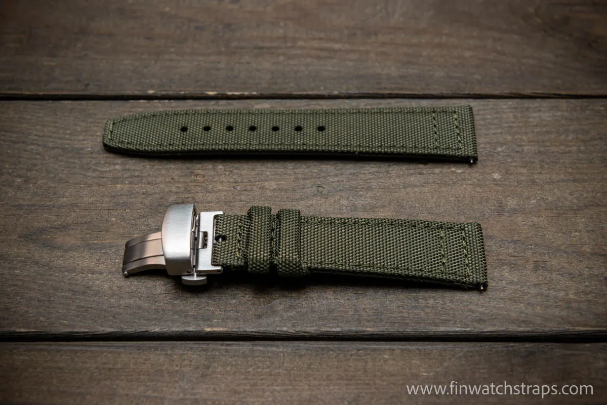 Canvas waterproof watch strap,17mm, 18mm, 19 mm, 20 mm, 21 mm, 22 mm. 23mm, 24mm. with a deployment clasp.