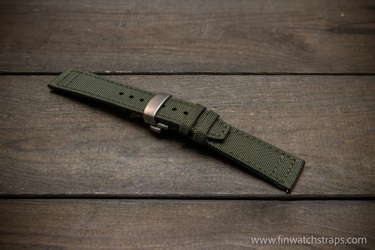 Canvas waterproof watch strap,17mm, 18mm, 19 mm, 20 mm, 21 mm, 22 mm. 23mm, 24mm. with a deployment clasp.