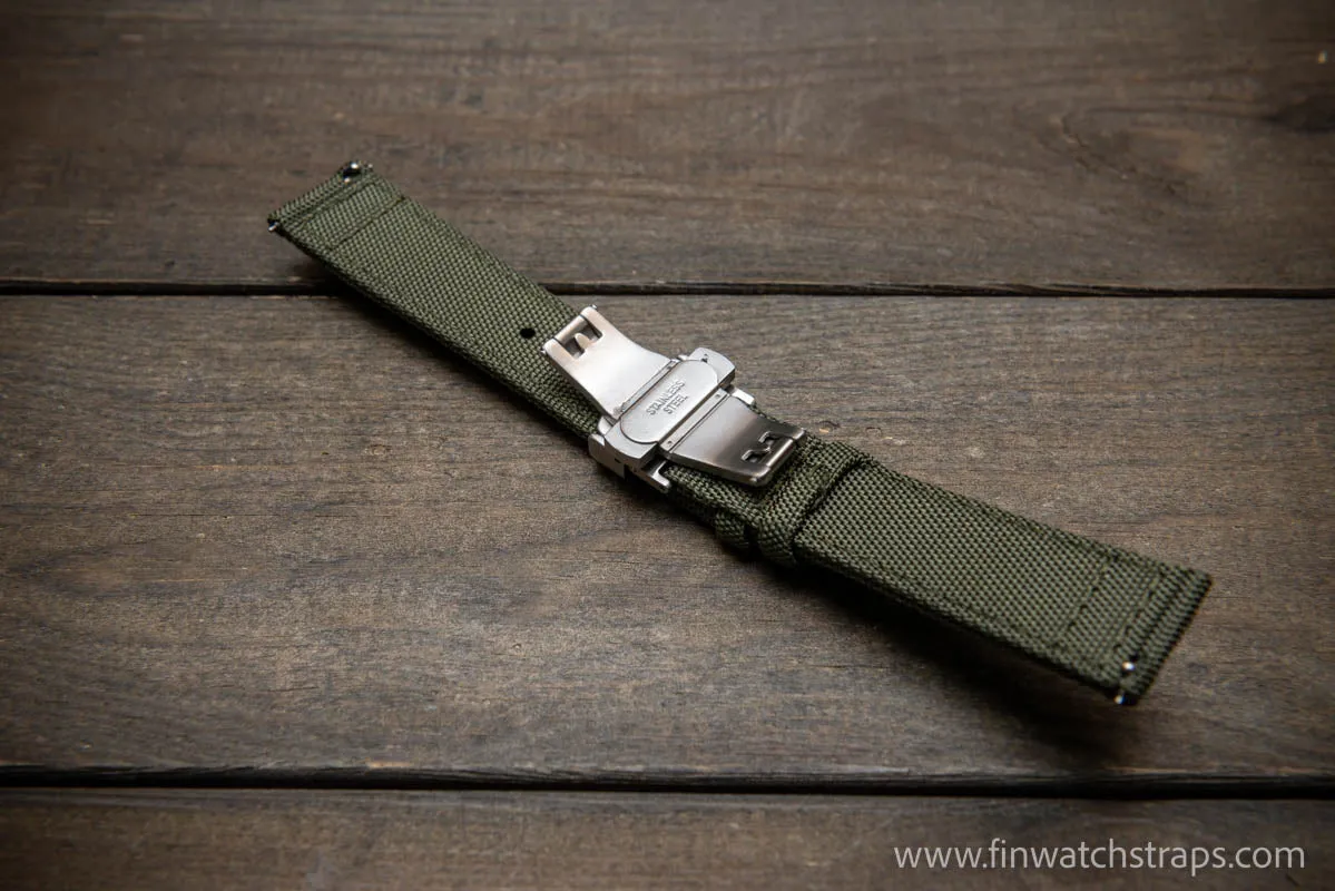 Canvas waterproof watch strap,17mm, 18mm, 19 mm, 20 mm, 21 mm, 22 mm. 23mm, 24mm. with a deployment clasp.