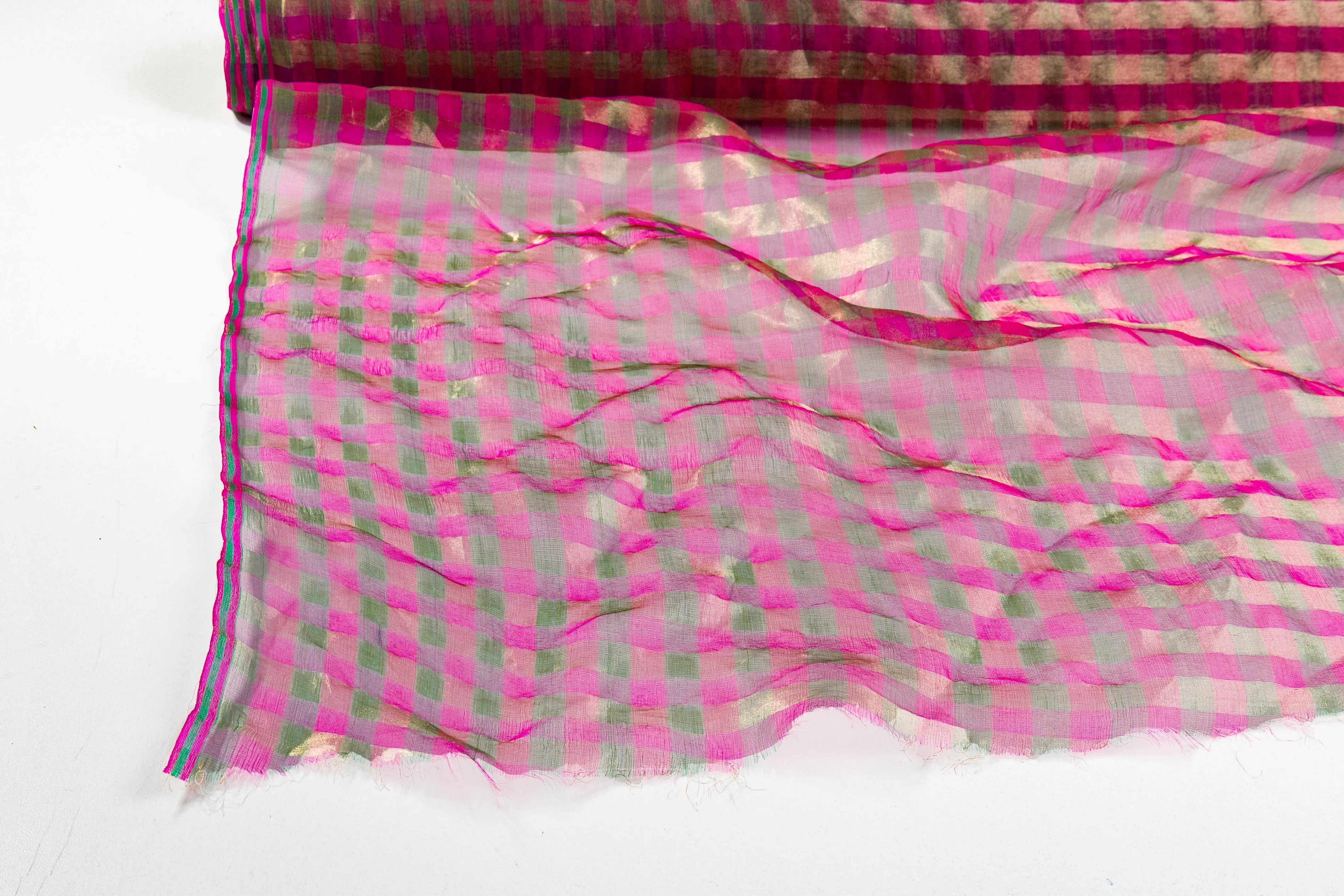 Checked Metallic Silk Organza - Pink / Green