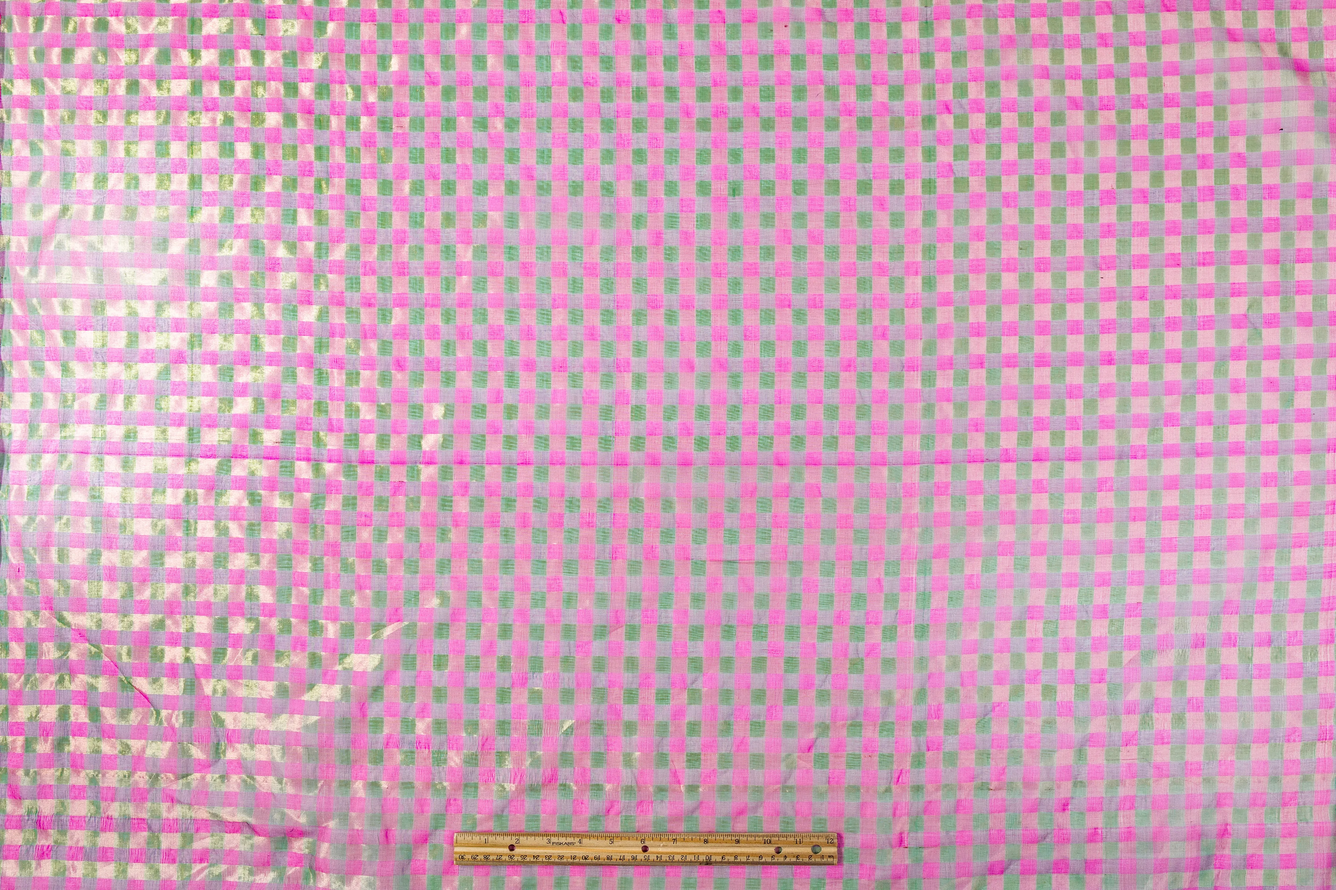 Checked Metallic Silk Organza - Pink / Green