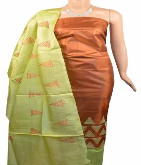 Churidar Material: Top in Tussar Silk, Dupatta in Tussar Silk and Bottom in Cotton Silk (Un-stitched) -180100376