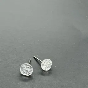 Clear Carved Flat Rose Flower Stud Earrings