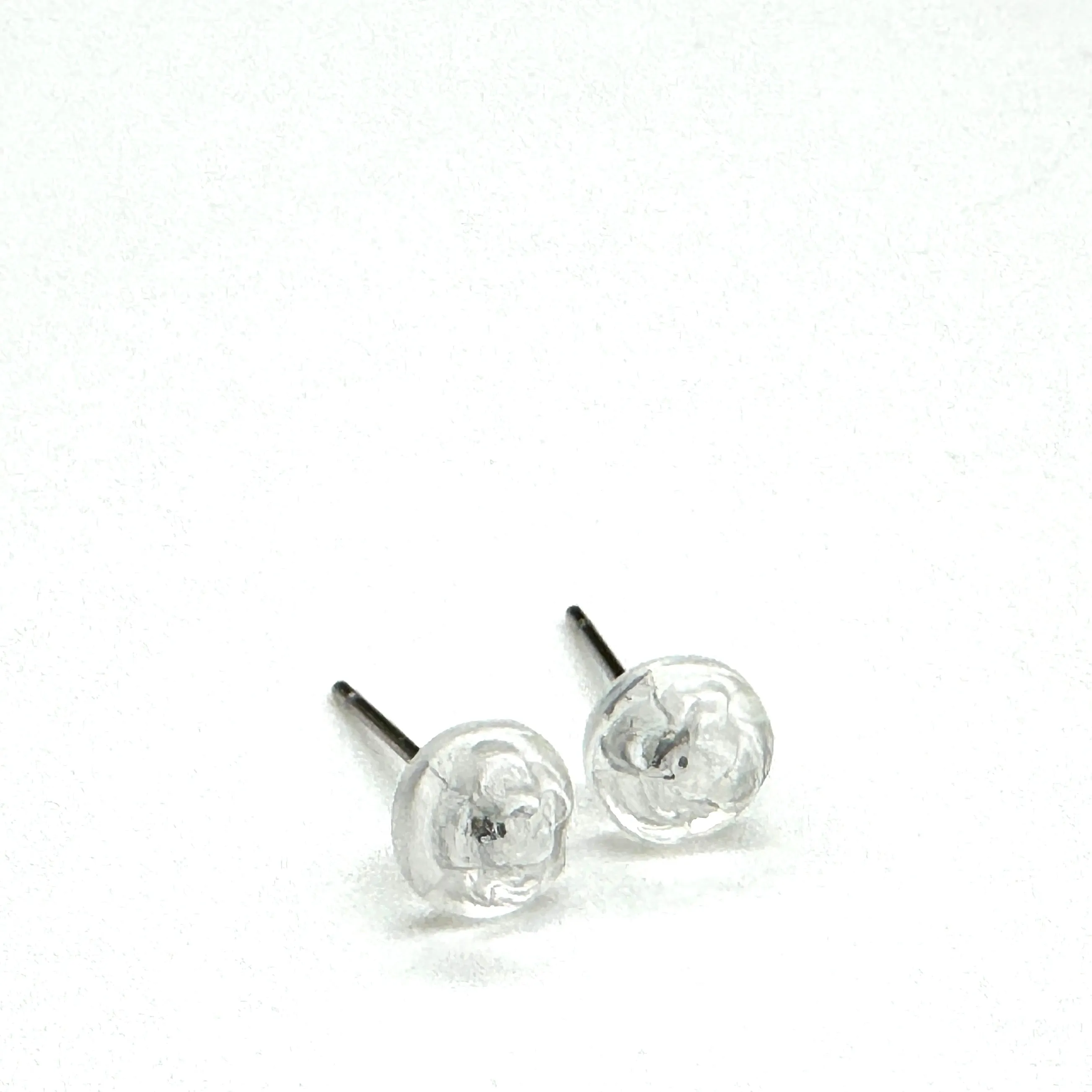 Clear Carved Flat Rose Flower Stud Earrings