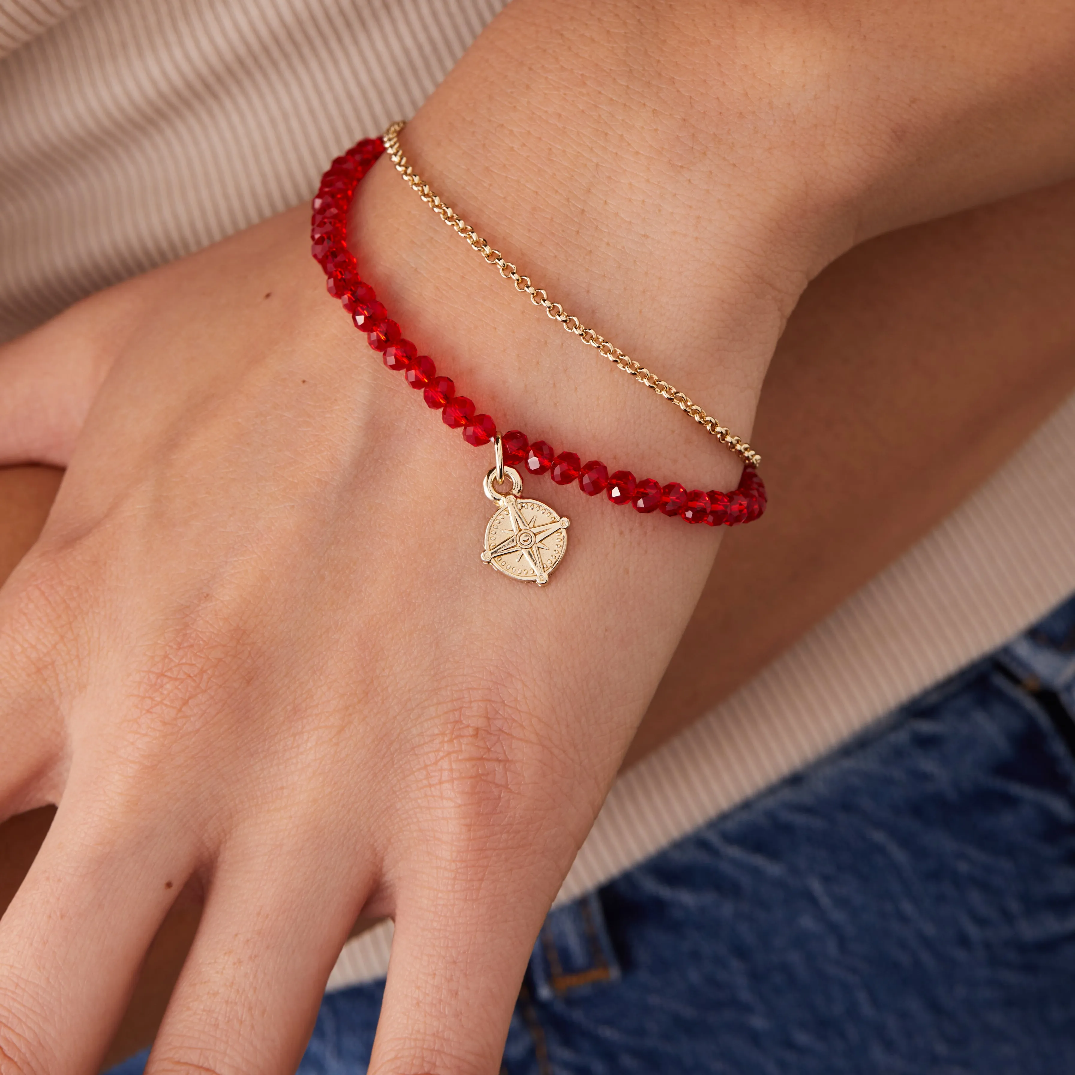 Compass Bead and Chain Bracelet