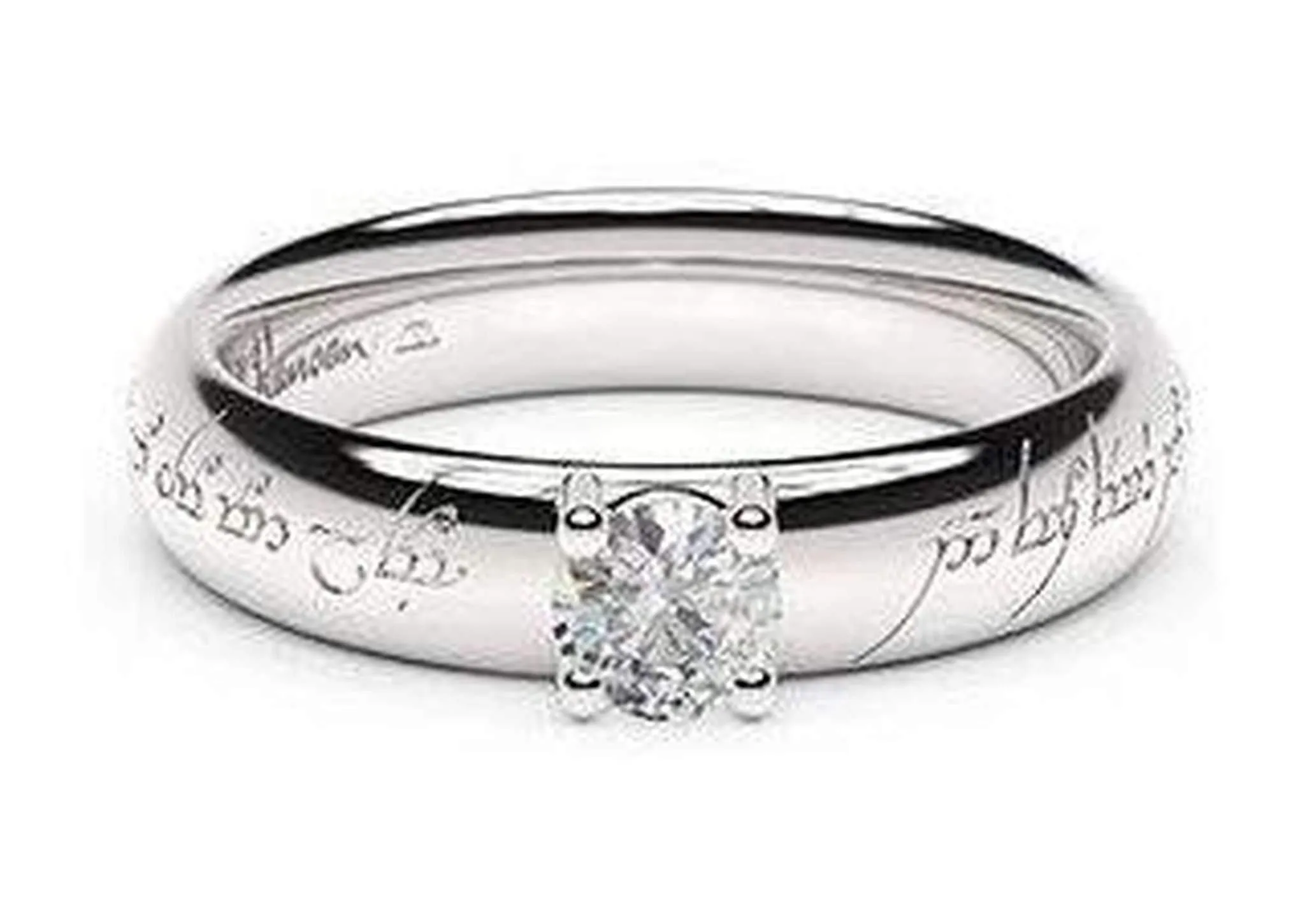 Contemporary Elvish Engagement Ring, ~.33ct 14ct White Gold