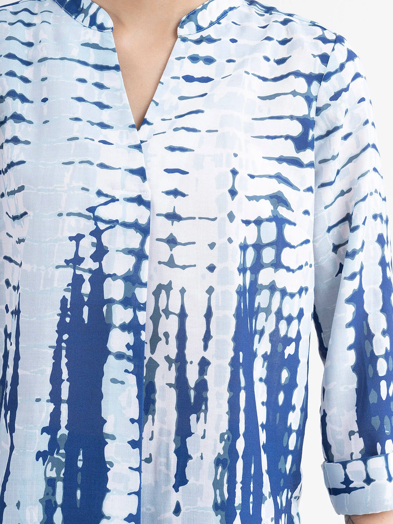 Cotton Shibori Print Top - White And Blue