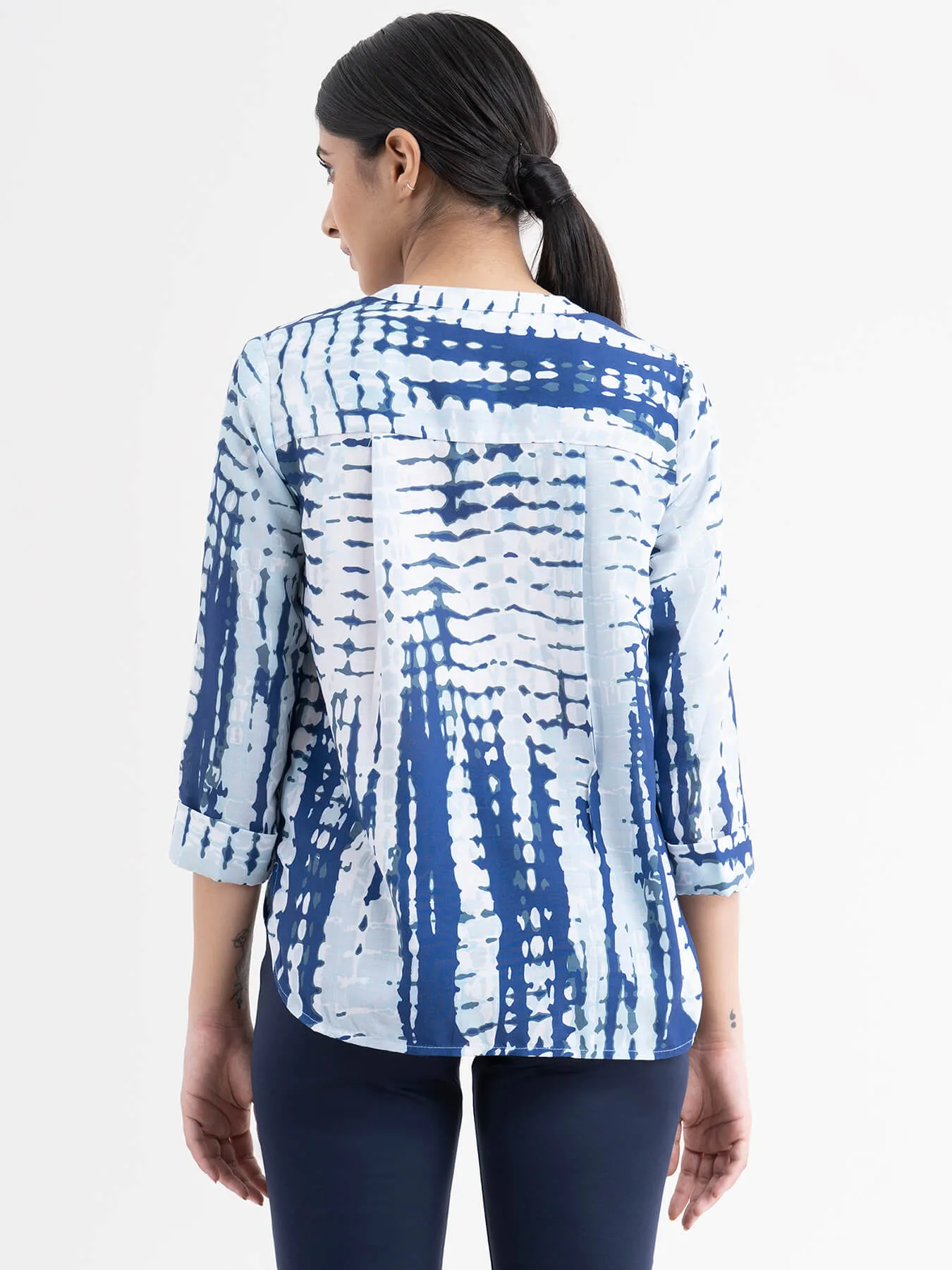 Cotton Shibori Print Top - White And Blue