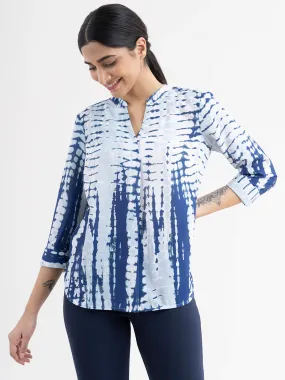 Cotton Shibori Print Top - White And Blue