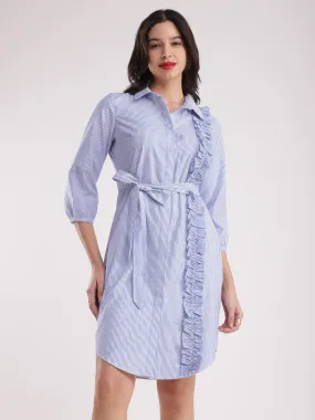 Cotton Striped Dress - Blue And White