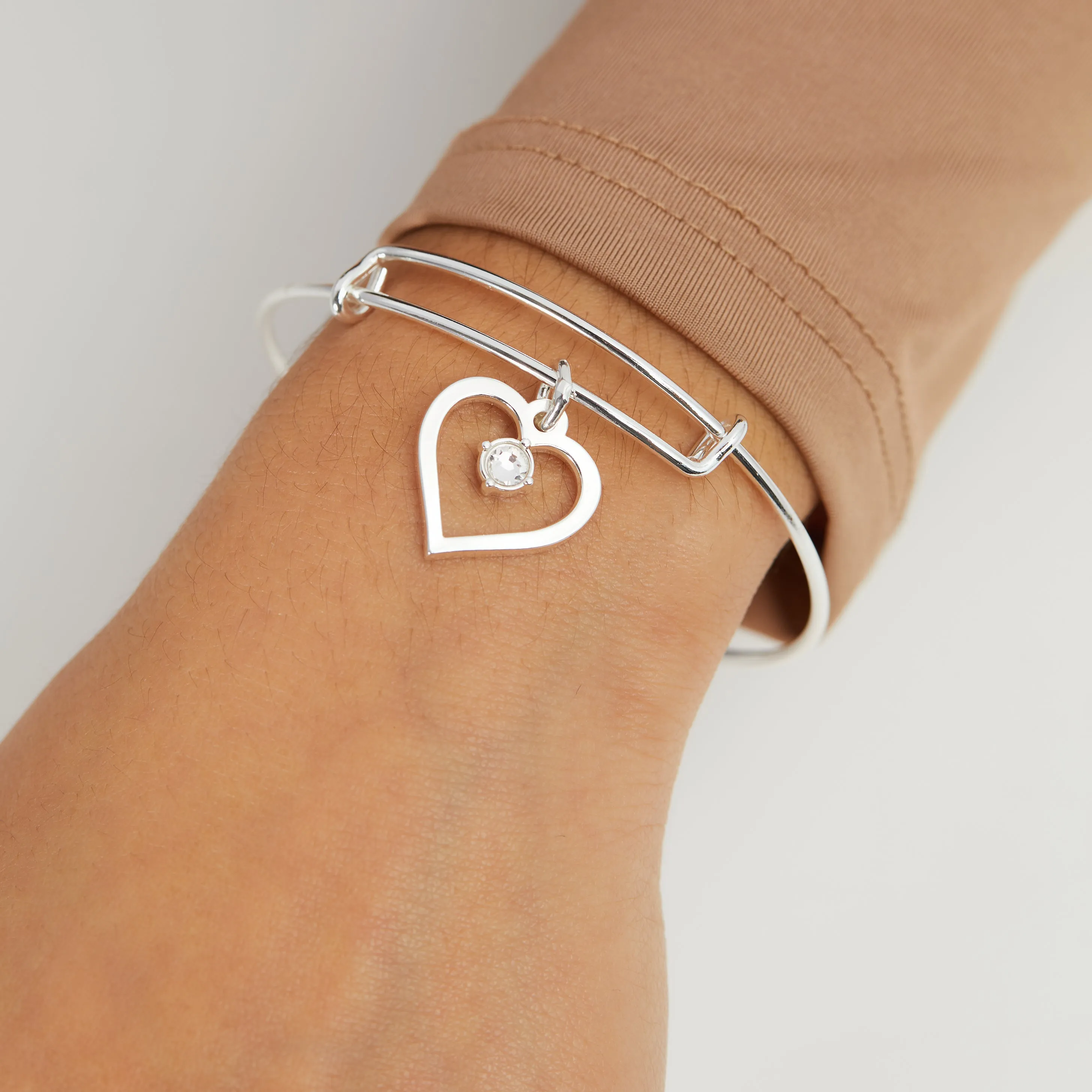 Crystal in Heart Charm Bangle Bracelet