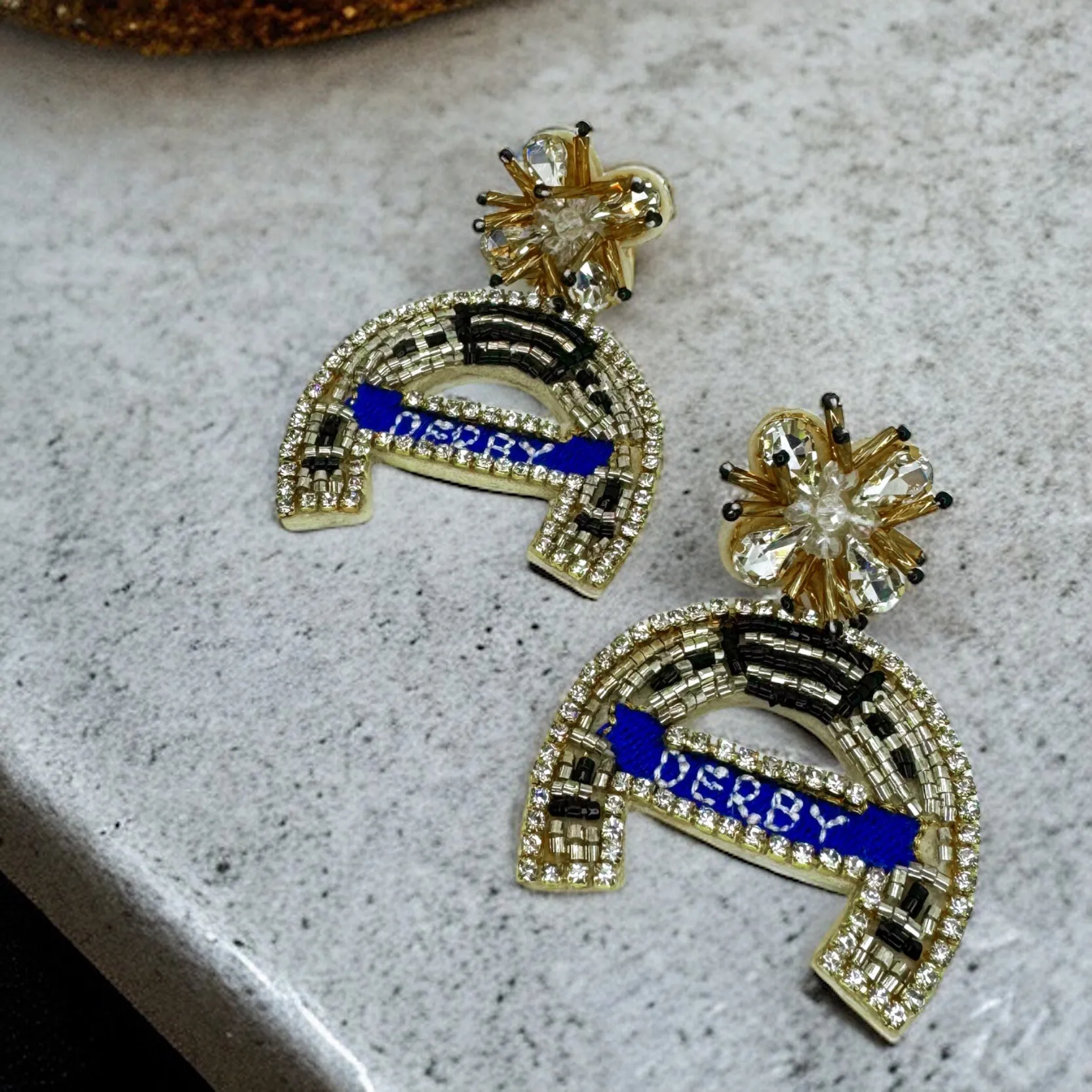 Derby Earrings - Derby Accessories, Kentucky Derby, Horse Race, Beaded Earrings, Horseshoe