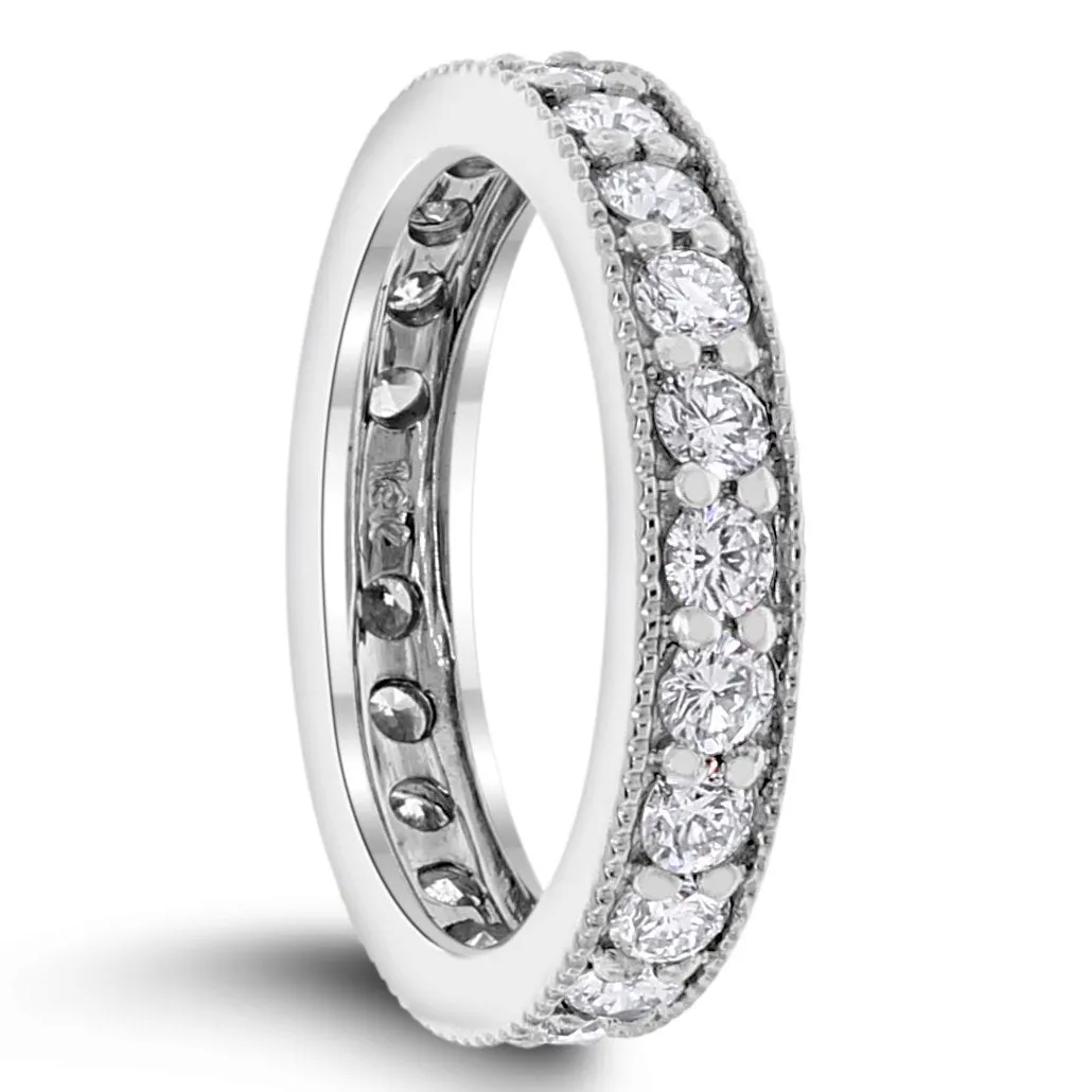 Diamond Eternity Channel Milgrain Band (1.33 ct Diamonds) in White Gold