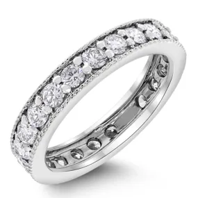 Diamond Eternity Channel Milgrain Band (1.33 ct Diamonds) in White Gold