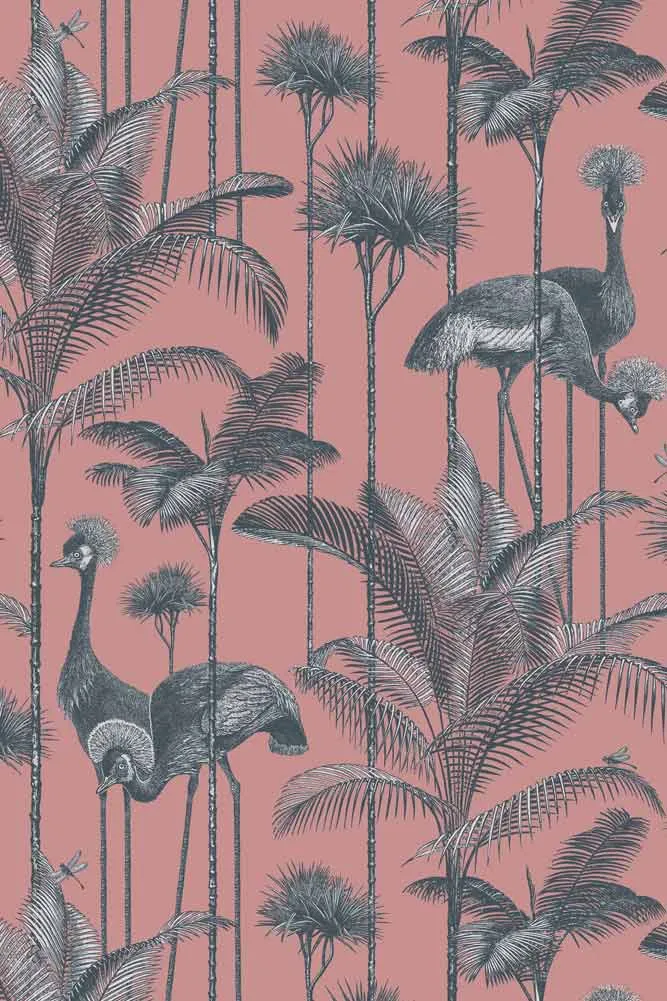 Divine Savages Crane Fonda Coral Wallpaper