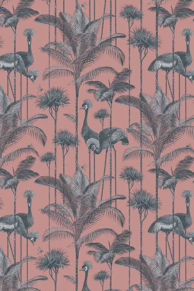 Divine Savages Crane Fonda Coral Wallpaper