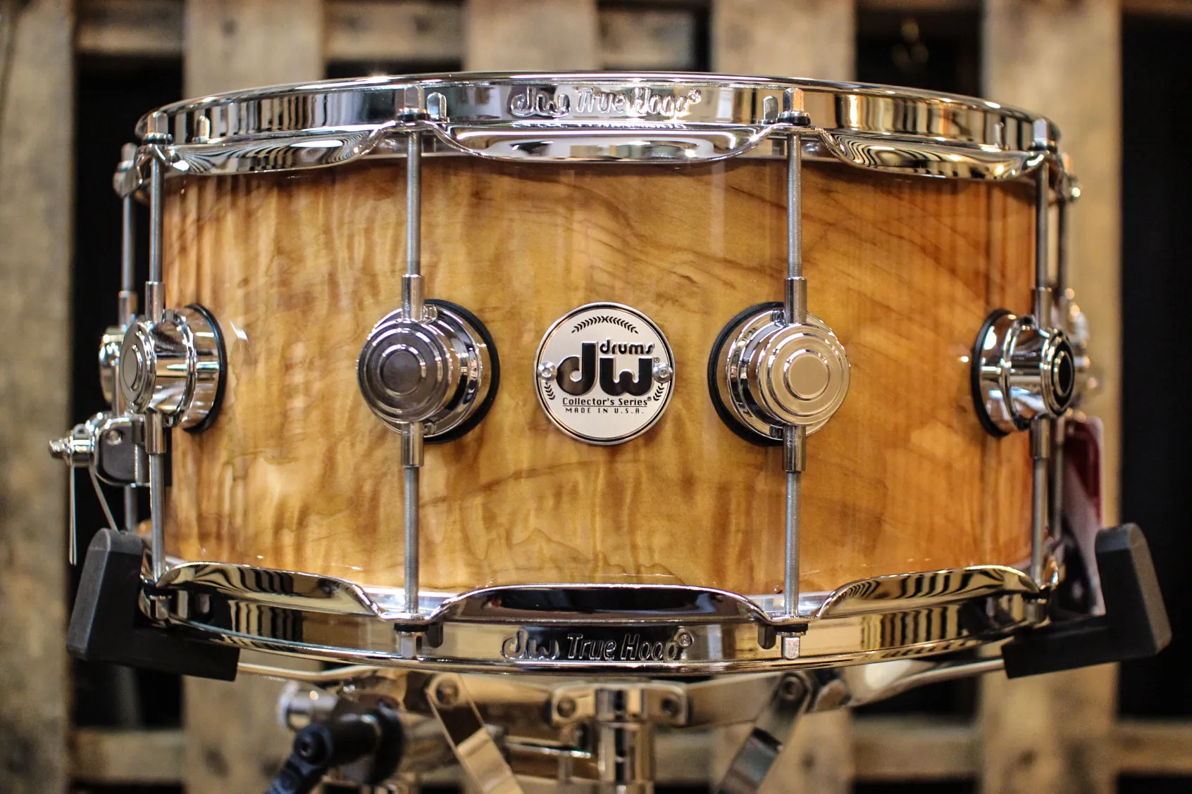 DW Collector's Maple Natural Lacquer Over Olive Ash Burl 6.5x14 - SO# 1101153